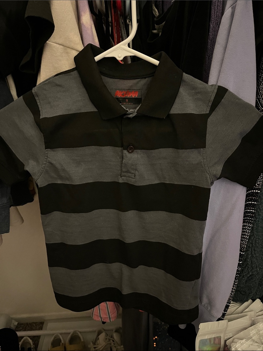 Kids Striped Polo Shirt in Black and Gray